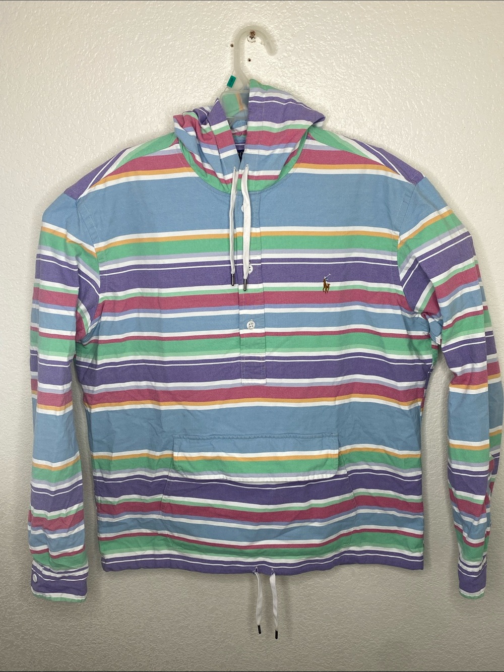 POLO Ralph Lauren Pastel Retro Striped Pullover Hoodie Size L
